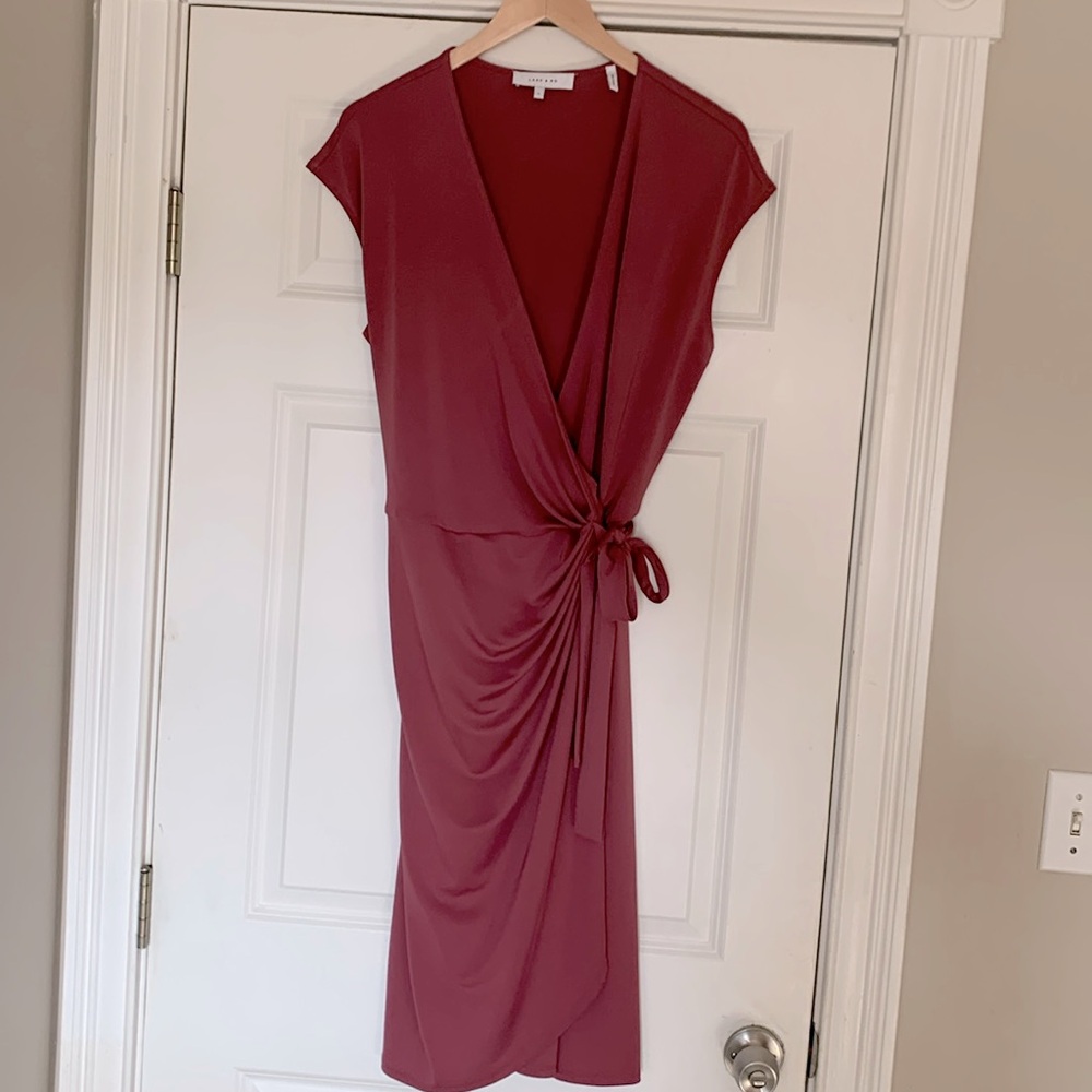 Lark & Ro wrap dusty rose dress